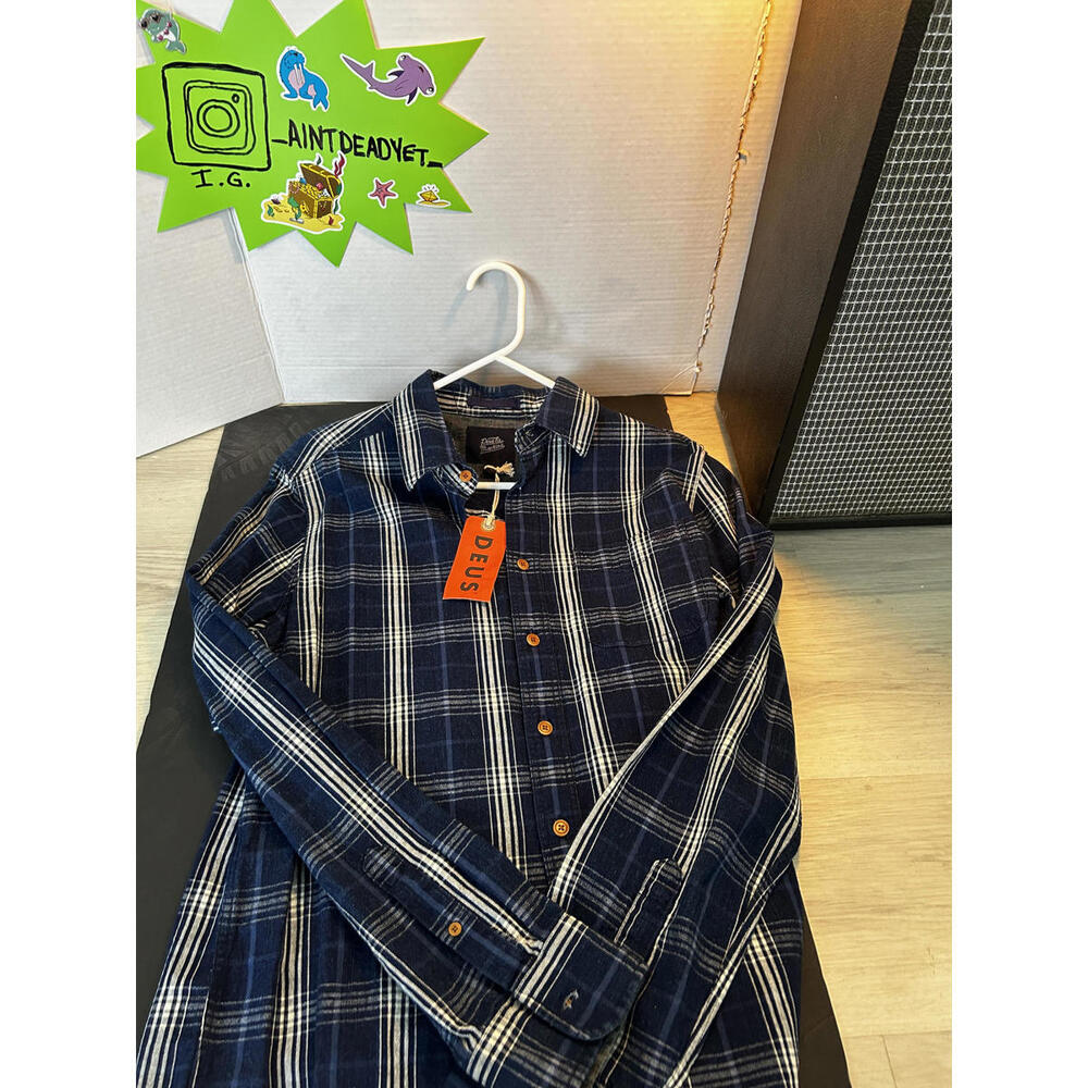 Deus Ex Machina Plaid Flannel Shirt Navy Men’s Medium NWT